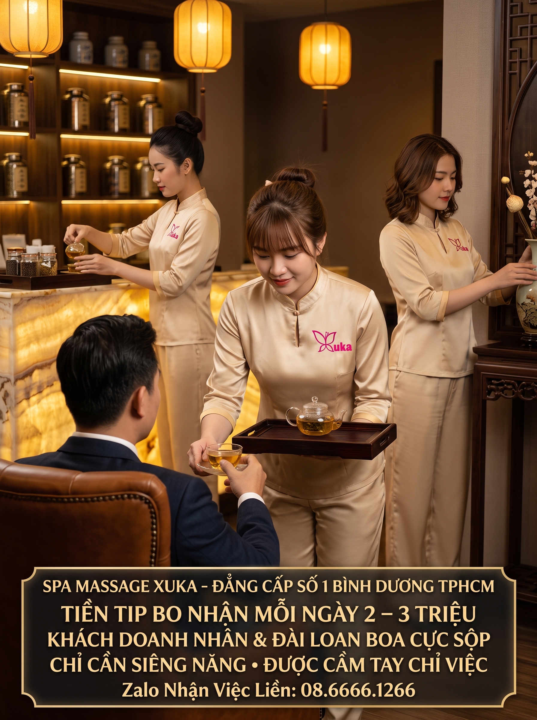 Trang Phục Áo Vàng Be Đẳng Cấp Thương Hiệu Spa XUKA